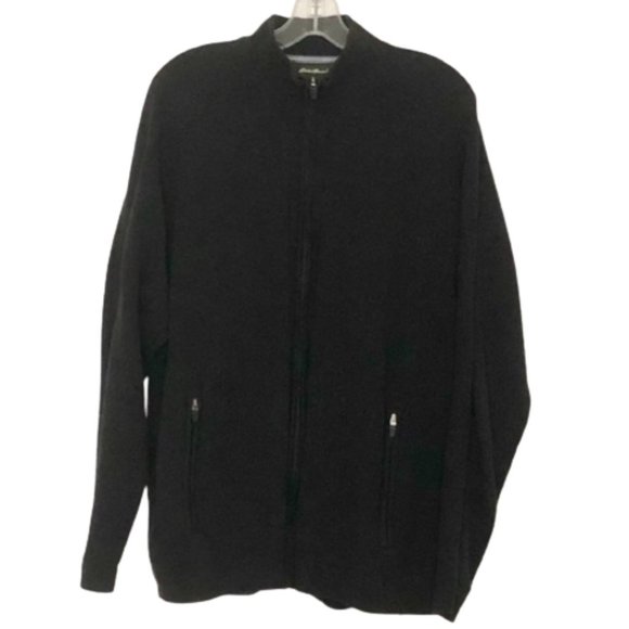 EDDIE BAUER Men's Full Zip Cotton Knit Sweater Cardigan Black Large - Picture 1 of 9